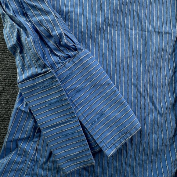 Thomas Pink Long Sleeve Button Up Shirt Men Cotton Striped Blue 15.5 Slim Fit - Picture 8 of 13